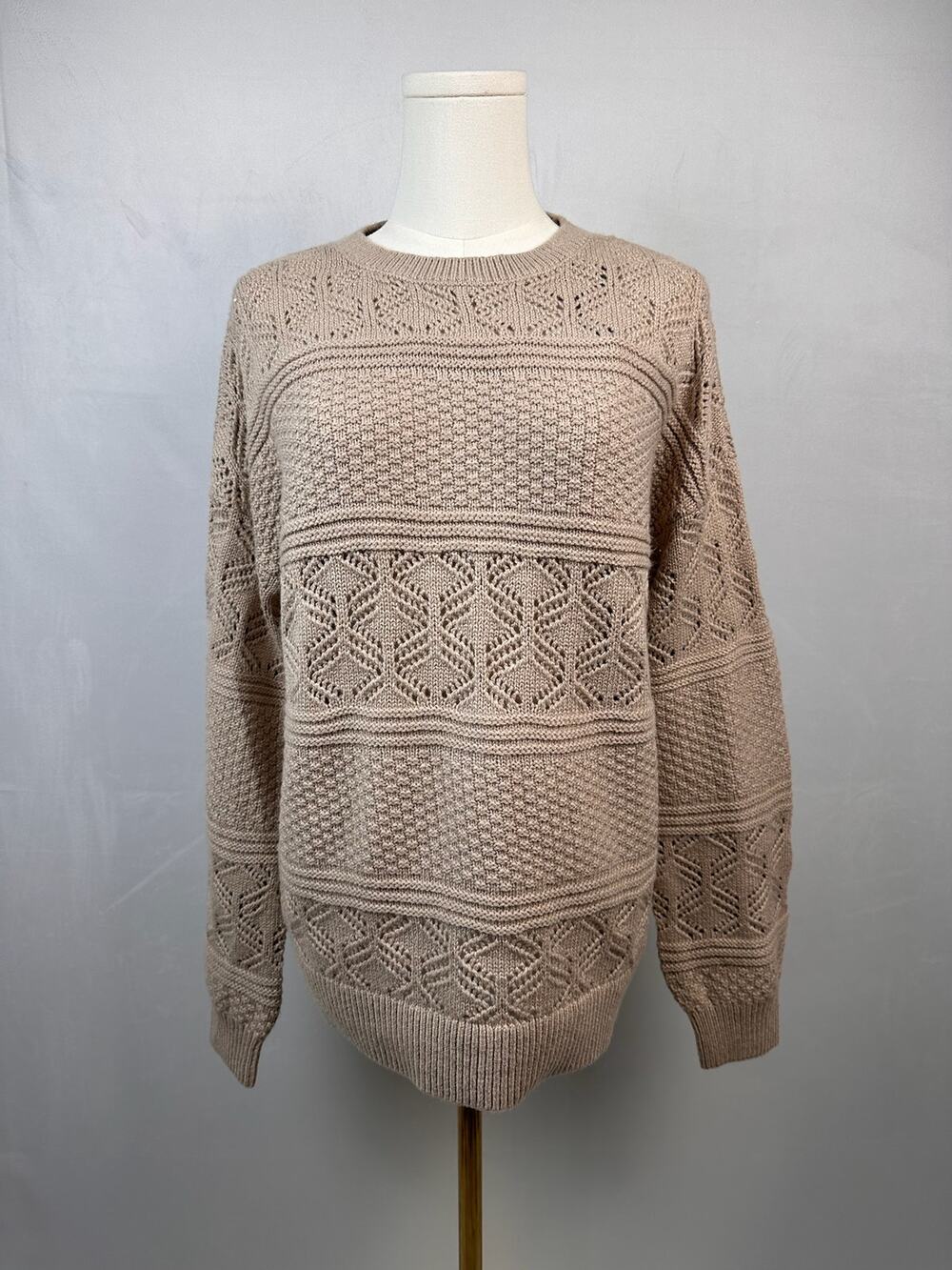 Abercrombie Kids Girls 15/16 Sweater NWT Beige Pointelle Knit Crewneck Pullover